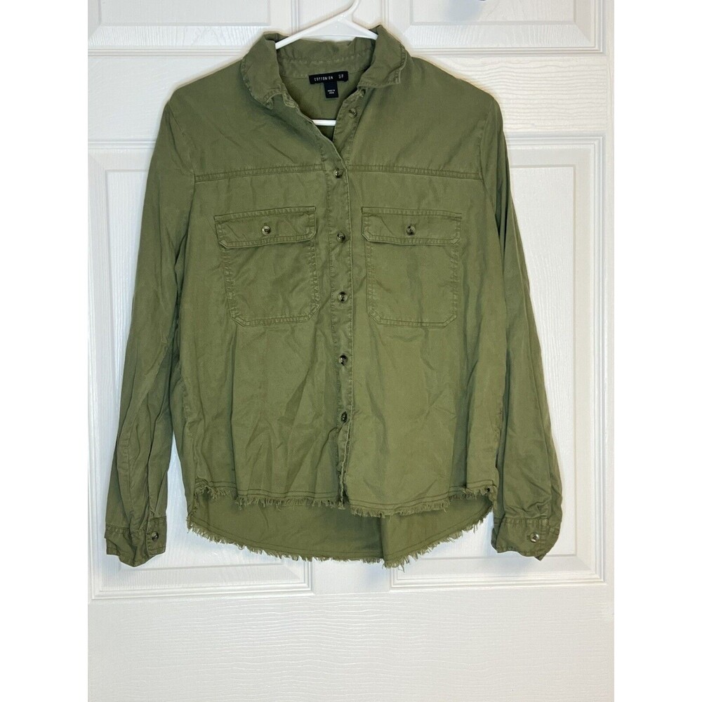 Women's Cotton:On Lyocell Army Green Long Sleeve Shirt Raw Hem Pre-owned FLAW